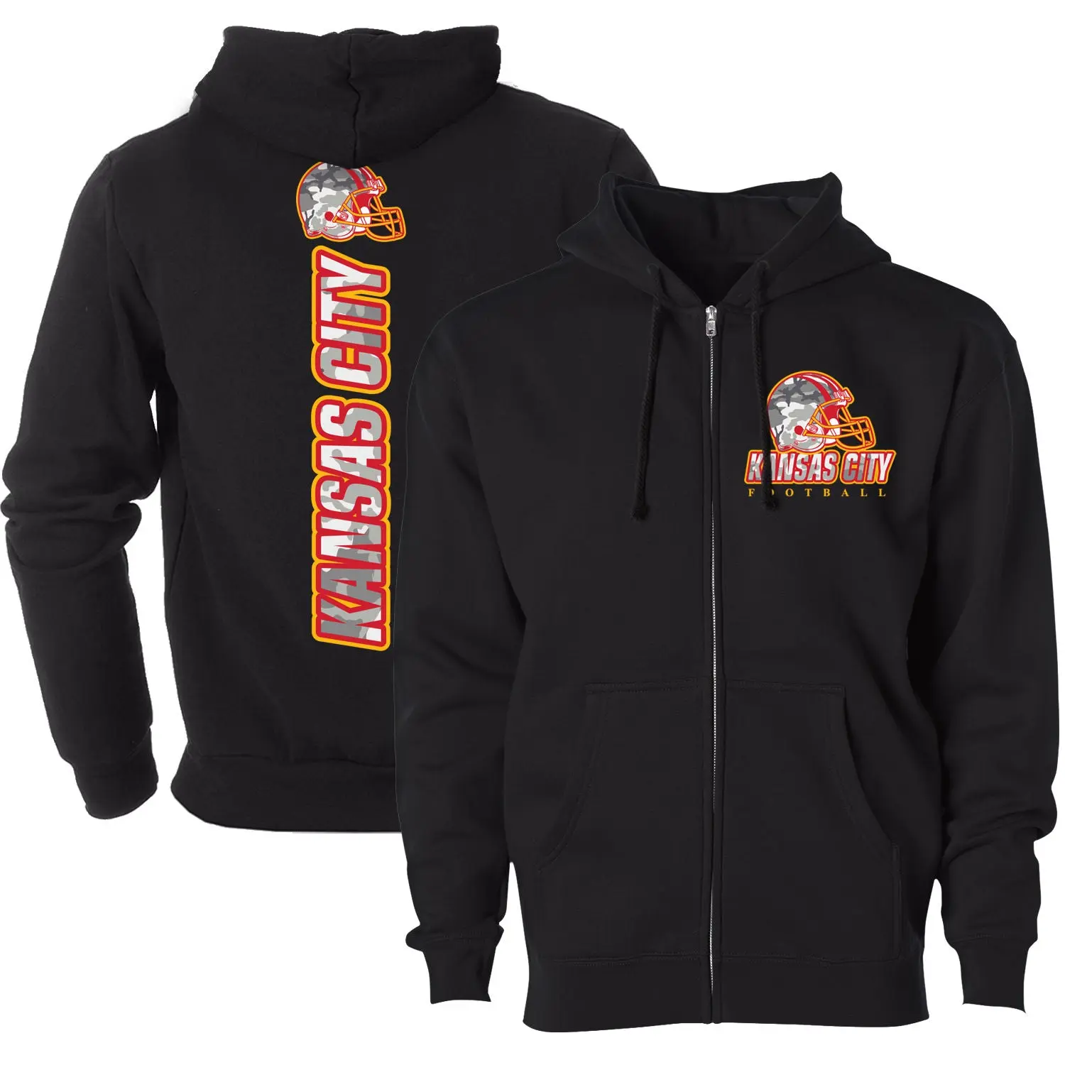 Men Army Camo Football Zip Up Hoodie - Kansas City