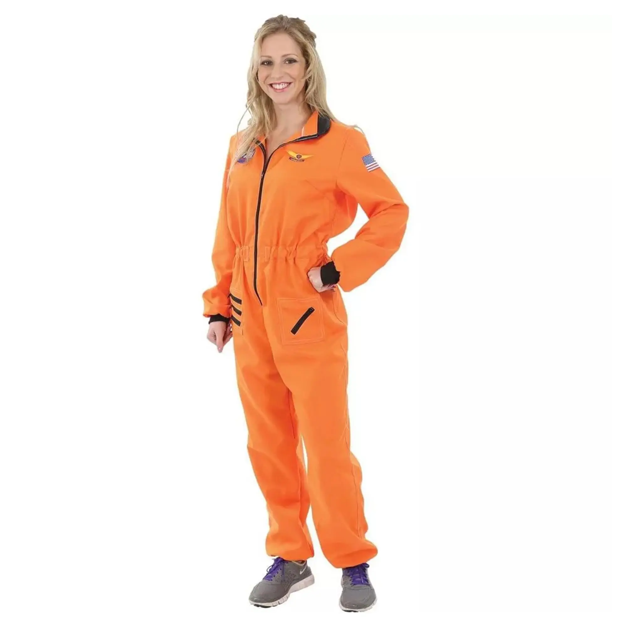 Women's Orange Deep Space Planet Theme Astronaut Jumpsuit - Lady's All Seasons Casual Halloween Costume with Clothes & Accessories, Couples Set for Trick Or Treat