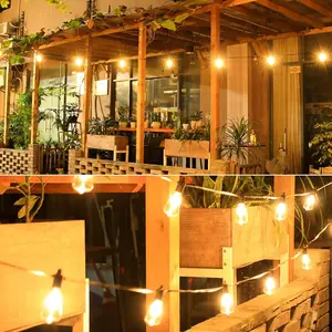 62FT（30 Blubs） LED Outdoor String Lights, Outside Patio Backyard Light with  Shatterproof Edison Bulbs, Heavy-Duty Commercial Grade Weatherproof Strand Decorative Café Porch Bistro Garden Tree