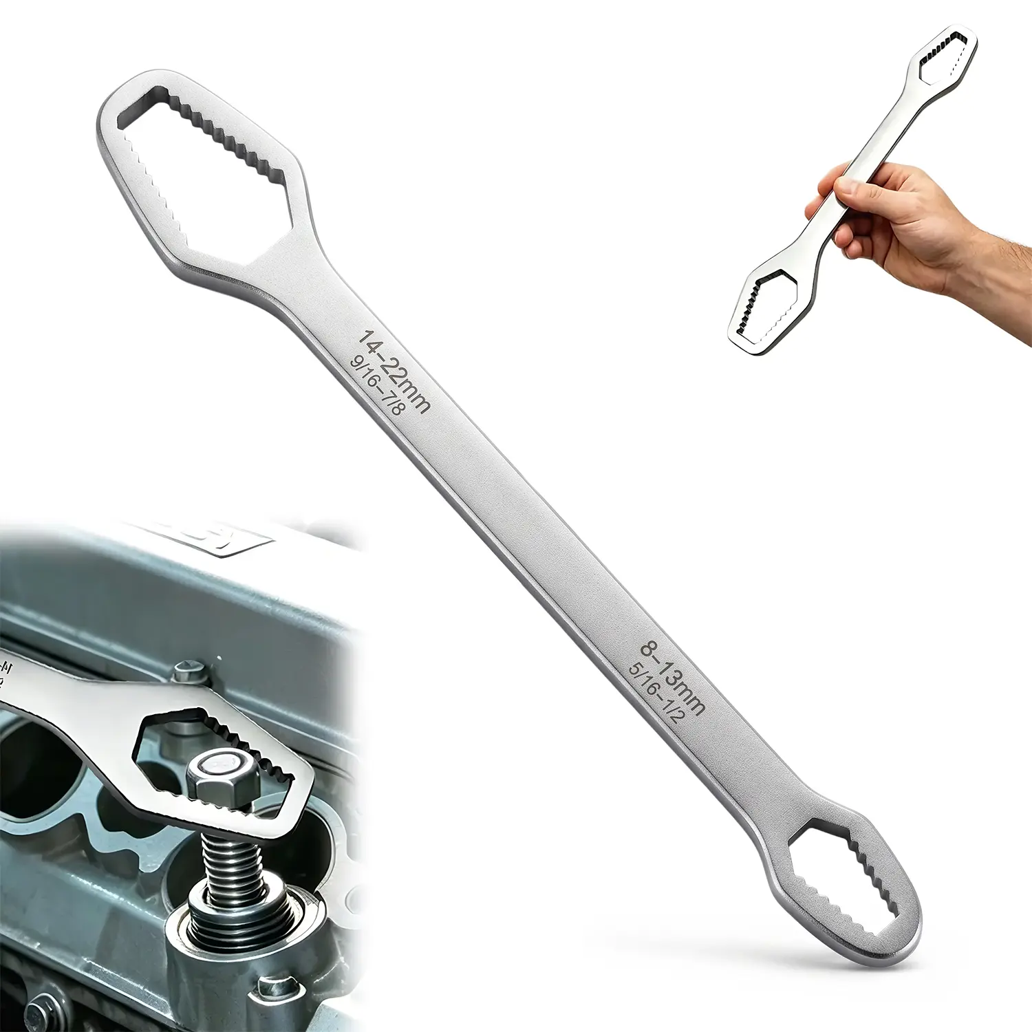 Universal Double-Head Self-Locking Torx Wrench, 8-22mm Multifunctional Hand Tool for Car DIY Maintenance, Non-Slip Wrench for Most Nuts & Bolts Repair, Professional Assembly & Disassembly Tool