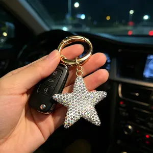 Full Rhinestone Star Keychain, Sparkling Water Drill Design, Anti-Loss Key Ring, Car Key/bag Charm, Trendy Women's Accessory