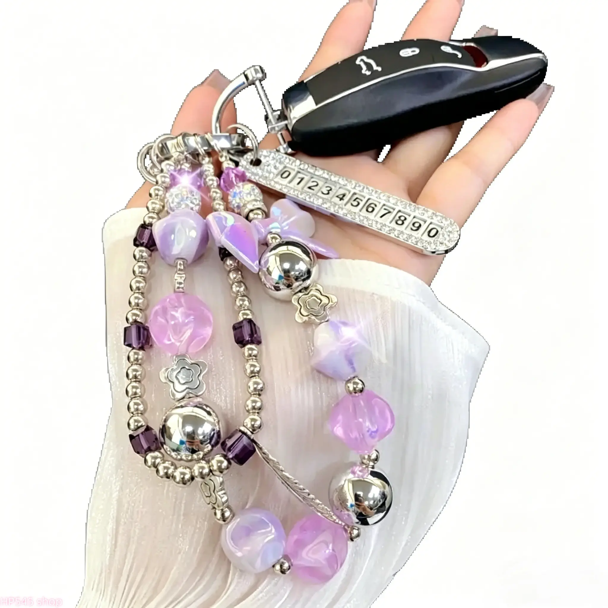 Cute Beaded Wristlet Keychain with Rhinestone Butterfly Charm, Boutique Style Bracelet for Car Keys and Phone Case, Fathersday, Beaded Bracelet Keychains, Boutique Style Keychains homedecor