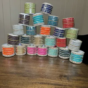 Desi Metal Bangles Fashion Handcrafted Beautifully Golden Dots Rhinestone Jewelry Bangle Bracelets Set for Women in Various Colors