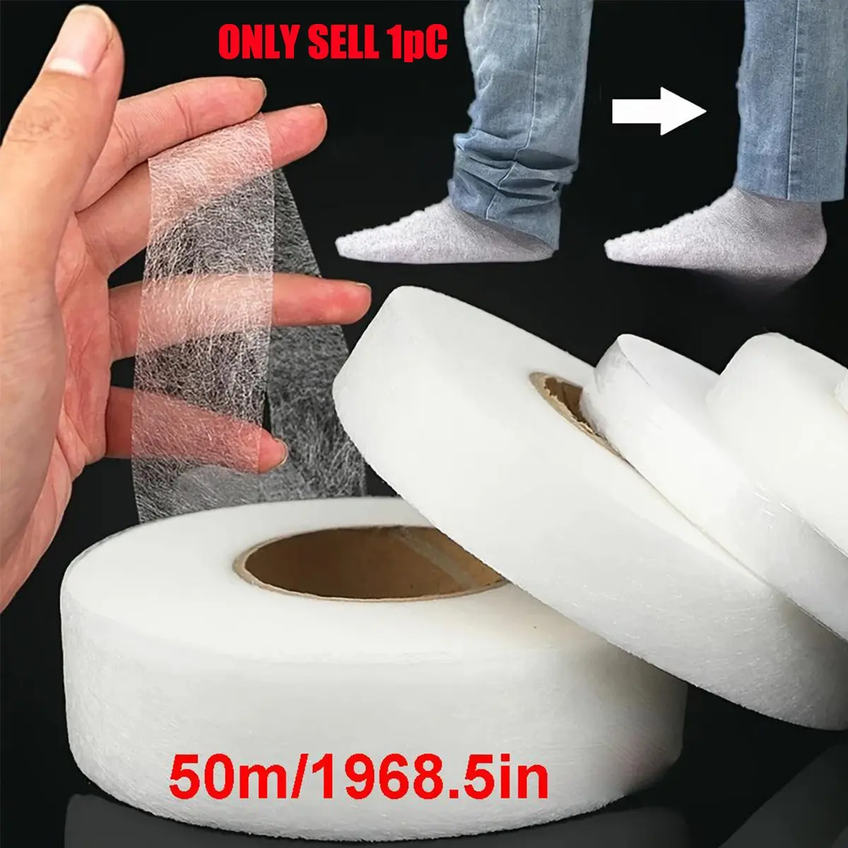 Self-Adhesive Hemming Tape, 1 Roll 50 m Super Strong Adhesion Long-Lasting Adhesive Non-Woven Fabric Hemming Tape, DIY Clothes Alteration Tape, Sewing Supplies for Home Use