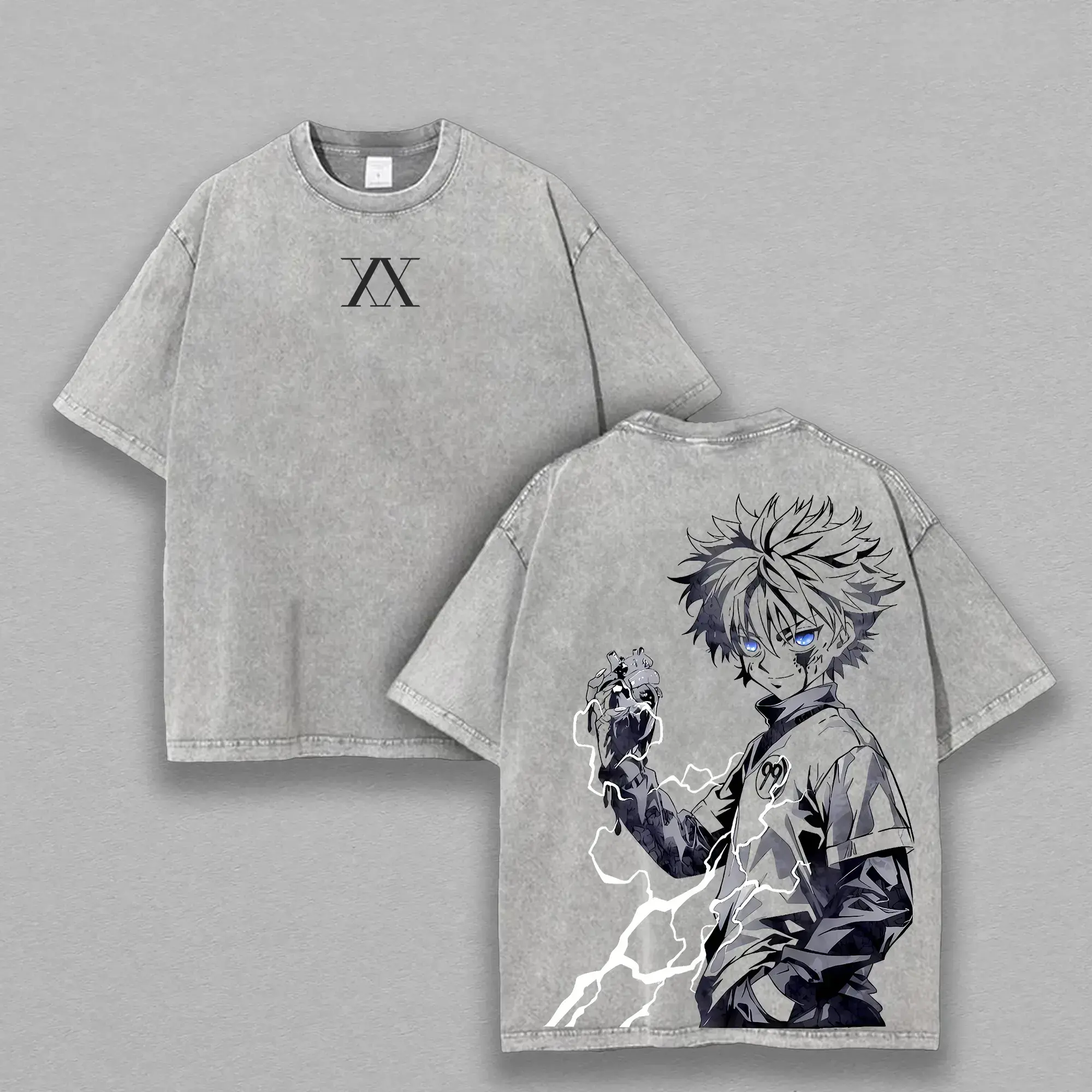 Killua Zoldyck T-Shirt – Hunter x Hunter Washed Oversized Anime Tee | Unisex Heavy Cotton Streetwear for Otaku & Manga Fans Soft Washed Cotton Short Sleeve vintage  unisex Tee washed tees for Men and Women