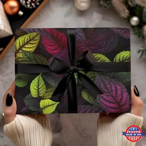 Gothic Wrapping Paper 28x39" Roll Dark Fantasy Neon Coleus Leaf Gift Wrap Birthday Holiday Christmas Wrapping Paper for Goth Victorian Drama