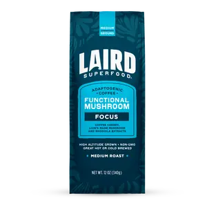 Laird Superfood Focus Medium Roast Ground Coffee Adaptogenic Functional Mushroom Blend with Lion's Mane & Coffee Cherry 12 oz - Beverage