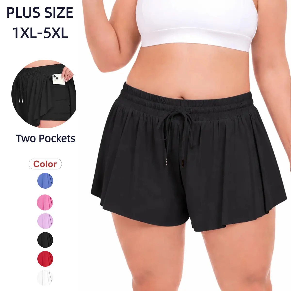 COOTRY Plus Size Flowy Athletic Shorts for Women 2 in 1 High Waist Butterfly Shorts Workout Running Tennis Shorts Summer | plus size clothes | plus size fashion