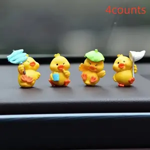 4pcs Cute Duck Car Decorations, Car Trinkets, Mini Home Accessories Dashboard Ornaments Cartoon Dolls Desktop Figurines Auto Interior Items