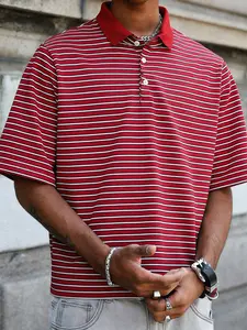 Men's Striped Polo Shirt, Stripe Pattern, Cotton Material, Short Loose Fit, Street Style Casual Commute Wear, Unisex, Valentine's Day Gift, Top
