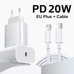 PD 20w Eu Wall Charger Set, Fast Charging Compatible Data Cable, Type-C Interface, for iPhone 17/14/13/12/11/8/7 Series