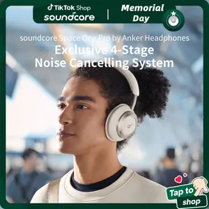 #tiktokshopmemorialday,soundcore Space One Pro, FlexiCurve Over-Ear Headphone, Adaptive Active Noise Cancelling Headphones Driven by 6 Mics, 60H Lossless Audio, Ultra-Fast Charging, Hi-Res Wireless, Comfortable Fit