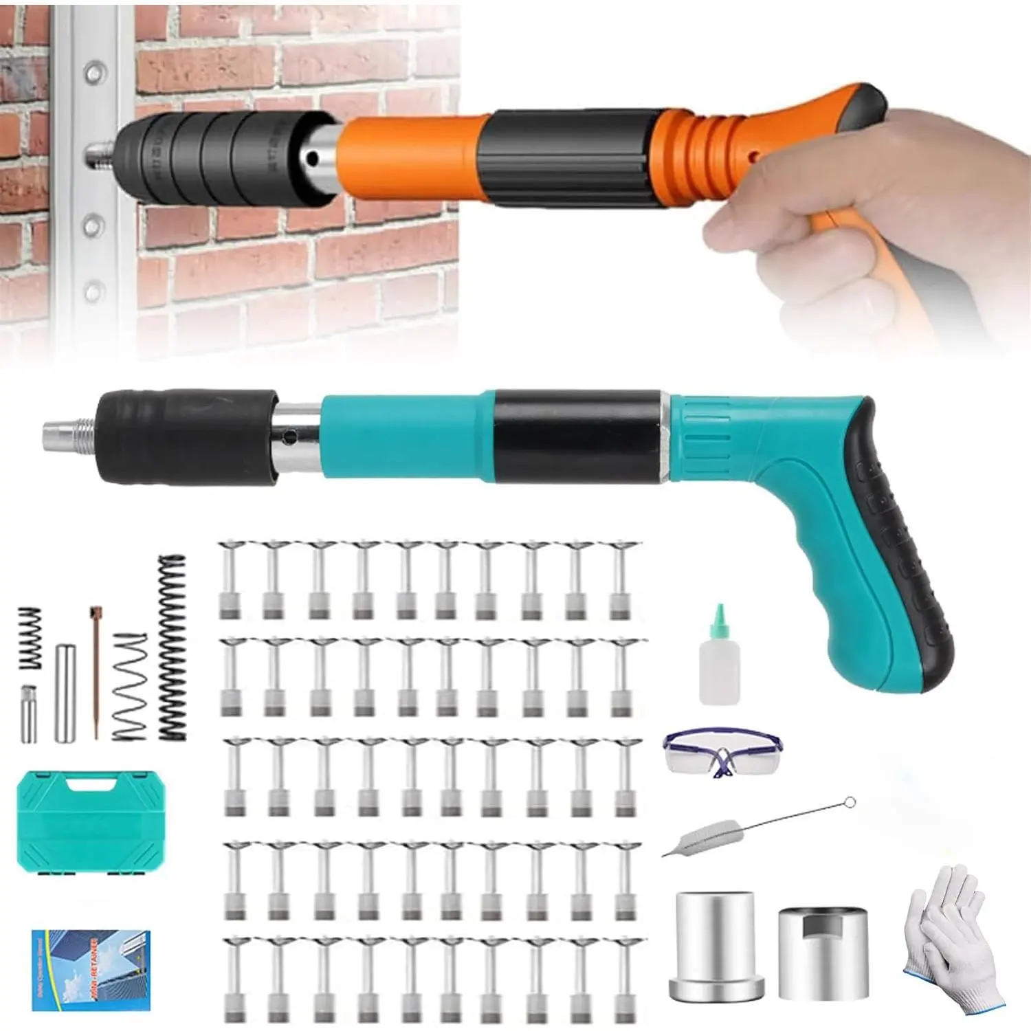 Woodworking and Decoration Integrated Air Nailer, Concrete Nail Gun Kit with 50PCS Nails, Adjustable Manual Steel Nail Gun, Manual Wall Fastening Tool (50 nails) Home Outdoorfun Hardware Nailgun