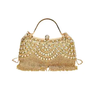 Mcwayyi Women Evening Clutch Bag Shiny Glitter Tassel Handbag with Detachable Metal Chain Elegant Purse for Wedding Prom Party