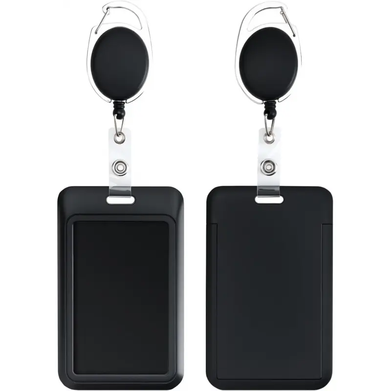 2-Pack Retractable Badge Holder with Clip & Lanyard - Heavy Duty ID Badge Reel with 24 Inch Cord, Clear Plastic Sleeve for Office, School, Work, Hotel, Nurse, Teacher, Key Cards, Hard Plastic