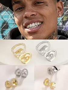 Hollow Two Row Gold Grillz 14K Gold Plated Iced Out CZ Teeth Hip Hop Rapper Grillz Jewelry for Festival Party Costume Accessory