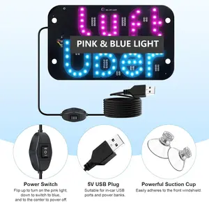 Uber Lyft Car Letter Design LED Sign Light USB Powered Windshield Decorative Light with Suction Cup Portable Hooks Steering Wheel Insert Accessories Long Lasting Hanging Air Freshener Bling Decor Car Freshener