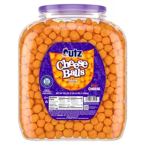 Utz Crunchy Cheese Balls Barrel, 36.5 Oz Baked Snack with Real Cheddar Cheese, Poppable Party Snack, Gluten, Cholesterol & Trans-Fat Free, Kosher Certified