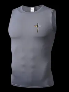 Men's Short Sleeve Sporty Tee, Quick-Dry Breathable Fabric, Cross Pattern Print, Ideal for Gym, Running, Boxing, Outdoor Activities