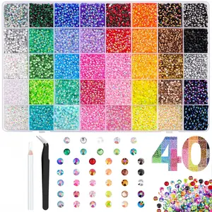 3mm Multicolor Flatback Resin Decor Set 40000 Pcs with 40-Compartment Organizer, Tools & Instructions, Shiny Bling Embellishments for Nail Art, Shoes, Sneakers, Books, Tumbler Making, Apparel, Scrapbooking & Holiday Decor