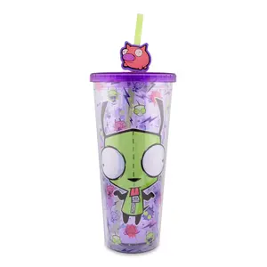Invader Zim GIR Plastic Carnival Cup With Lid and Straw Topper | Holds 24 Ounces