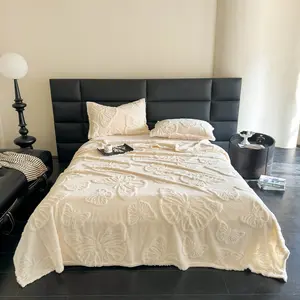 1pc Butterfly-patterned textured bedspread, soft against the skin; breathable and warm for summer air-conditioned bedrooms; available in King/Queen and other sizes; thickened, foldable, 300gsm; machine washable and colourfast; Lightweight Soft bedspreads