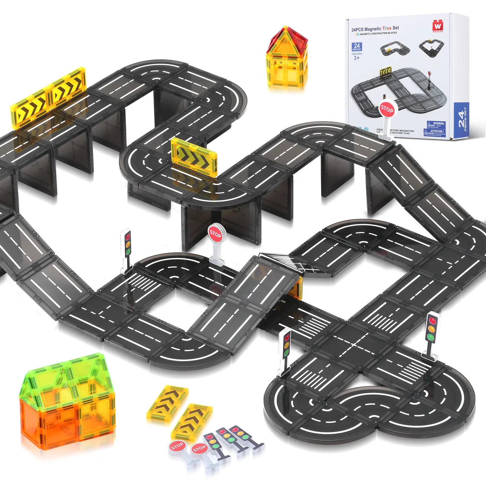 ALPHA GROUP Magnetic Tiles, Construction Magnetic Road Tiles Set, STEM Road Blocks Building Tile, Educational Magnets Tile Toys for Boys Kids Toddlers Ages 3 4 5 6 7 8 9+ Year Old Gifts
