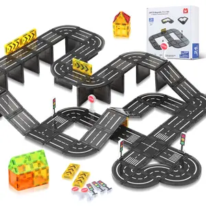 ALPHA GROUP Magnetic Tiles, Construction Magnetic Road Tiles Set, STEM Road Blocks Building Tile, Educational Magnets Tile Toys for Boys Kids Toddlers Ages 3 4 5 6 7 8 9+ Year Old Gifts