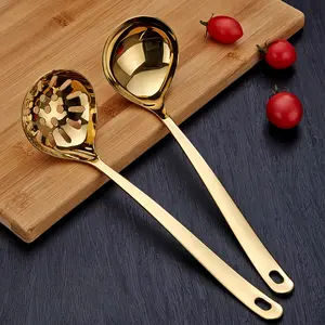 2-Piece Stainless Steel Soup Spoon and Strainer Set, Durable Heat-Resistant Kitchen Utensils, Dishwasher Safe, Polished Finish, Cooking Spoons Set