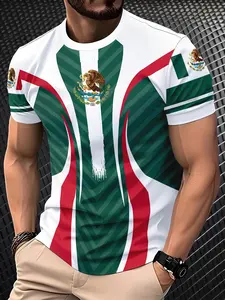 Men's Mexico Style Soccer Jersey, Aztec Pattern Print, Short Sleeve Football Shirt, Casual Fit, All Seasons, Cultural Match Day Fan Gear