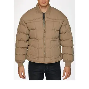 Men's Canvas Quilted Puffer Jacket-ACJ29-Khaki