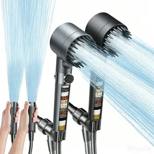Filtered Shower Head with Handheld, High Pressure 4 Mode Showerhead with Filters,detachable shower head,Water Softener Filters Beads for Hard Water -Remove Chlorine #SummerVibes dry itchy skin brush design