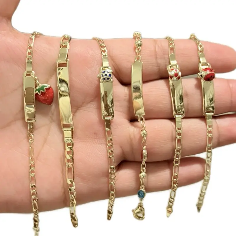 14K Gold Plated Kids Bracelet- Tag ID (Engraved Leave the name on the comments)