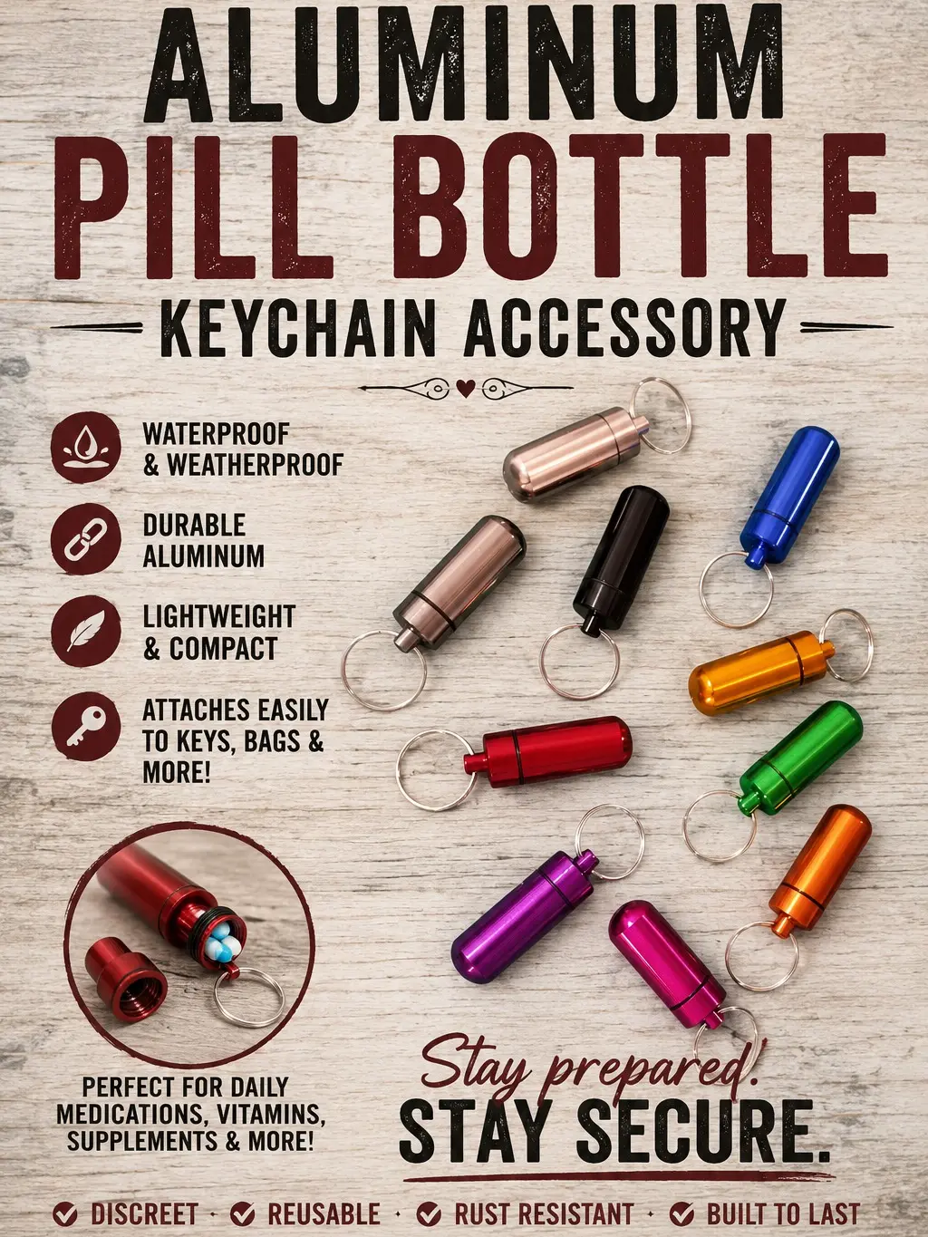 Aluminum Pill Holder Keychain