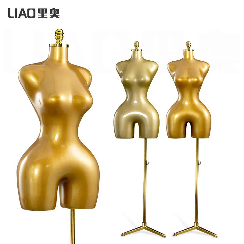 Women's Plus Size Plastic Upper Body Mannequin - Gold Fashion Display Stand with Big Hips, Sewing Craft Supplies for Clothing Display