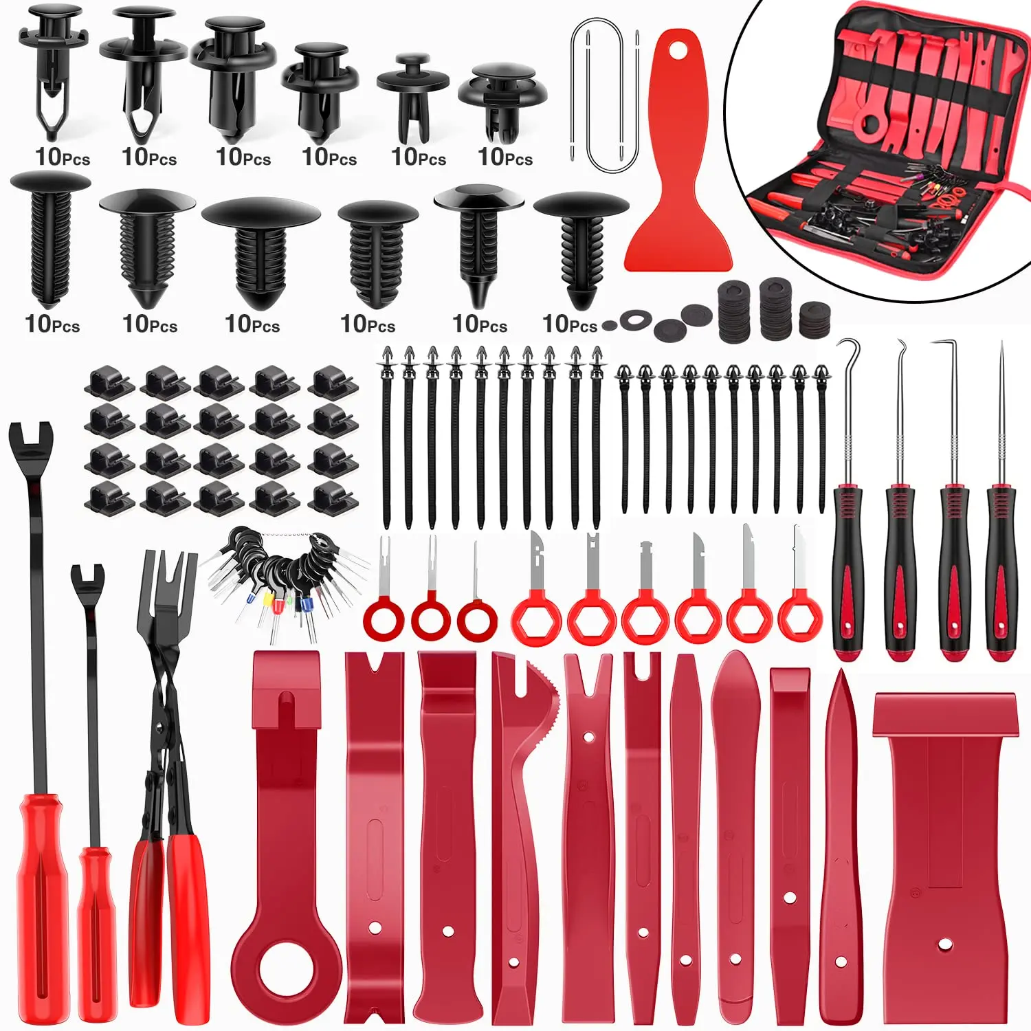 Nilight 238Pcs Trim Removal Tool, Auto Push Pin Bumper Retainer Clip Set Fastener Terminal Remover Tool Adhesive Cable Clips Kit Car Panel Radio Removal Auto Clip Pliers