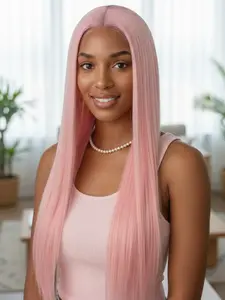 Peach Cosplay Wig Cap Raw Material Hand Hook Front Lace Long Straight Hair Sakura Nunu Salafine, Women's Costume Accessory