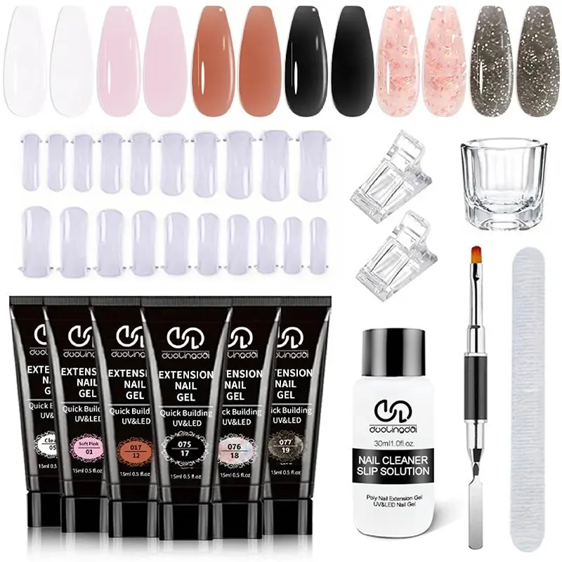 Acrylic Polygel Manicure Kit with 20 Nail Molds, 1 Set Extension Nail Gel & Multi-functional Nail Brush, Professional Poly Gel Nail Kit Complete Nail Art Kit for Women & Girls Polygel Nails Polygel Nail Kits