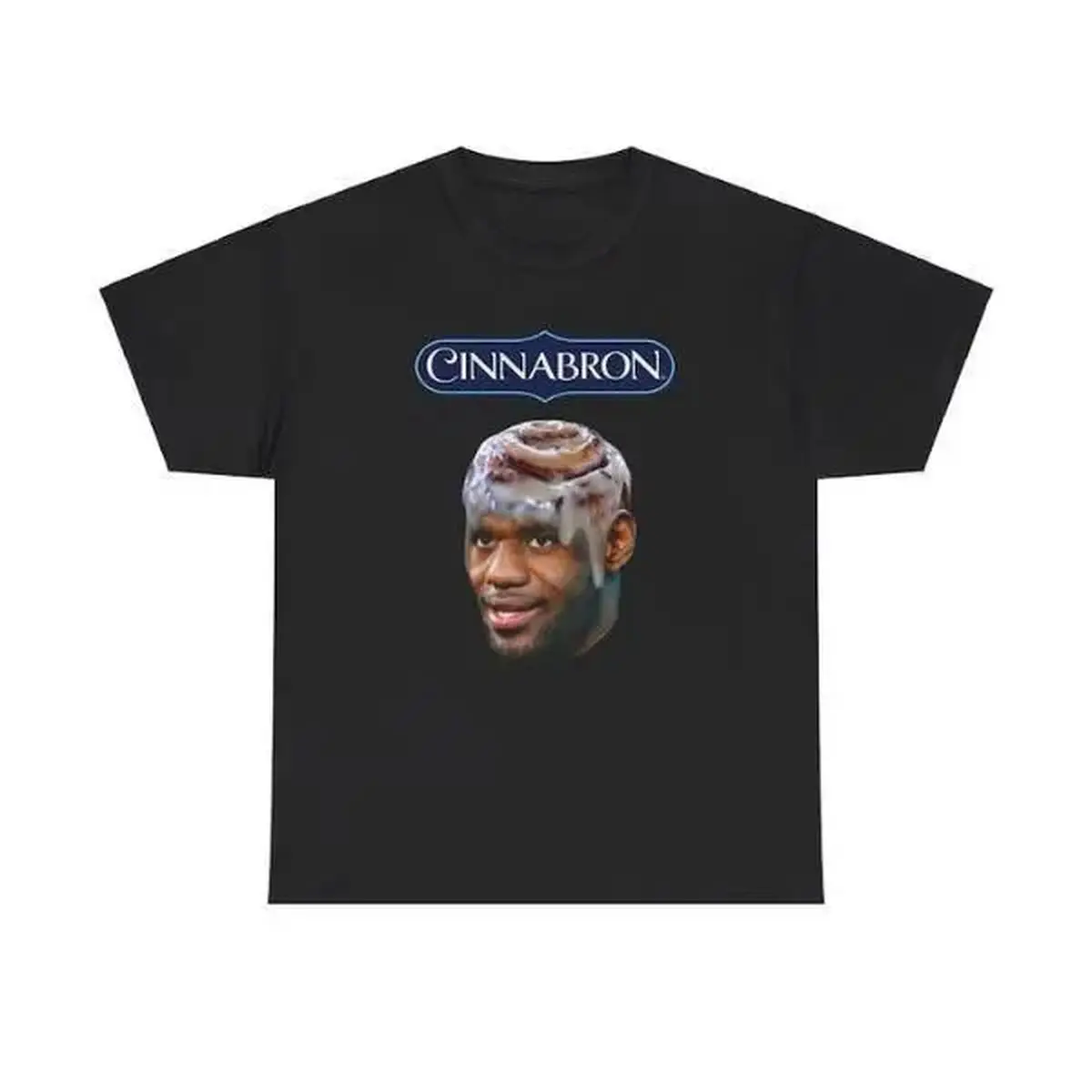 Women's Round Neck Short-Sleeve 100% Cotton Heavyweight Boxy Fit Graphic Print Cinnabron LeBron James Meme T-Shirt, Casual Breathable Everyday Wear, Shortsleeve
