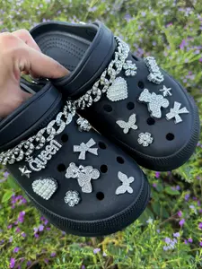 18pcs Silver Color Bow Bear Charms, Rhinestone Heart, Flower, Star Chain Hole Shoe Accessories, Bling Shoe Charms Set, DIY Decorations for Women Sandals Slippers Beach Bags