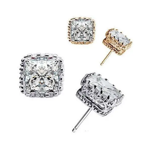 Royal Crown Stud Earrings In Princess Cut Stones