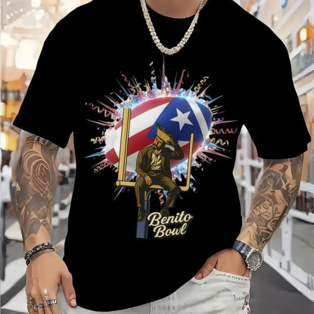 [100% Cotton] Men Women Unise& Youth Football Helmet Star Benito Bowl Graphic T - shirt, Stylized Abstract Lines Print, Colored Fashion Top for Indoor Shopping Area, Comfortable and Durable, Streetwear Outfits Soft Relaxed Fit