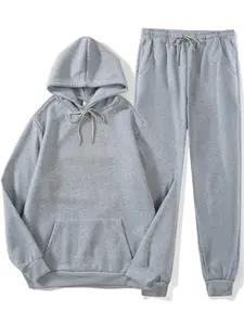 Men's Solid Plain Two-piece Outfits Set, Regular Fit Casual Athletic Drop Shoulder Hoodie & Drawstring Sweatpants, Men Outfits for Fall & Winter