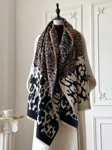 Women's Elegant Fashion Leopard Print Scarf, Thick Woven Shawl for Fall & Winter, Stylish Warm Accessory for Ladies, Boho Style Shawl