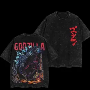 Godzilla Blue Neutron Kaiju Robot Mecha Retro Monsterverse Unisex Vintage Washed Double Printed Heavyweight Cotton Oversized Wash Tee Hoodie Washed Workout Clothes Gym Workouts Clothes For Daily Wear Vintage Style Top