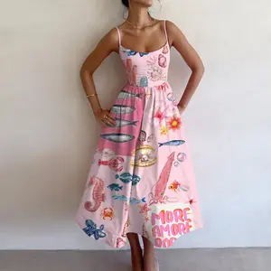 Casual Seaside Holiday Marine Organism Prints Shirt Dress Elegant Chic Long Sleeve Dress for Spring and Summer Boho Clothing for Daily Wear Stylish Dress Bohemian Womenswear Loose Lightweight A-Line French Elegance Artistic Style