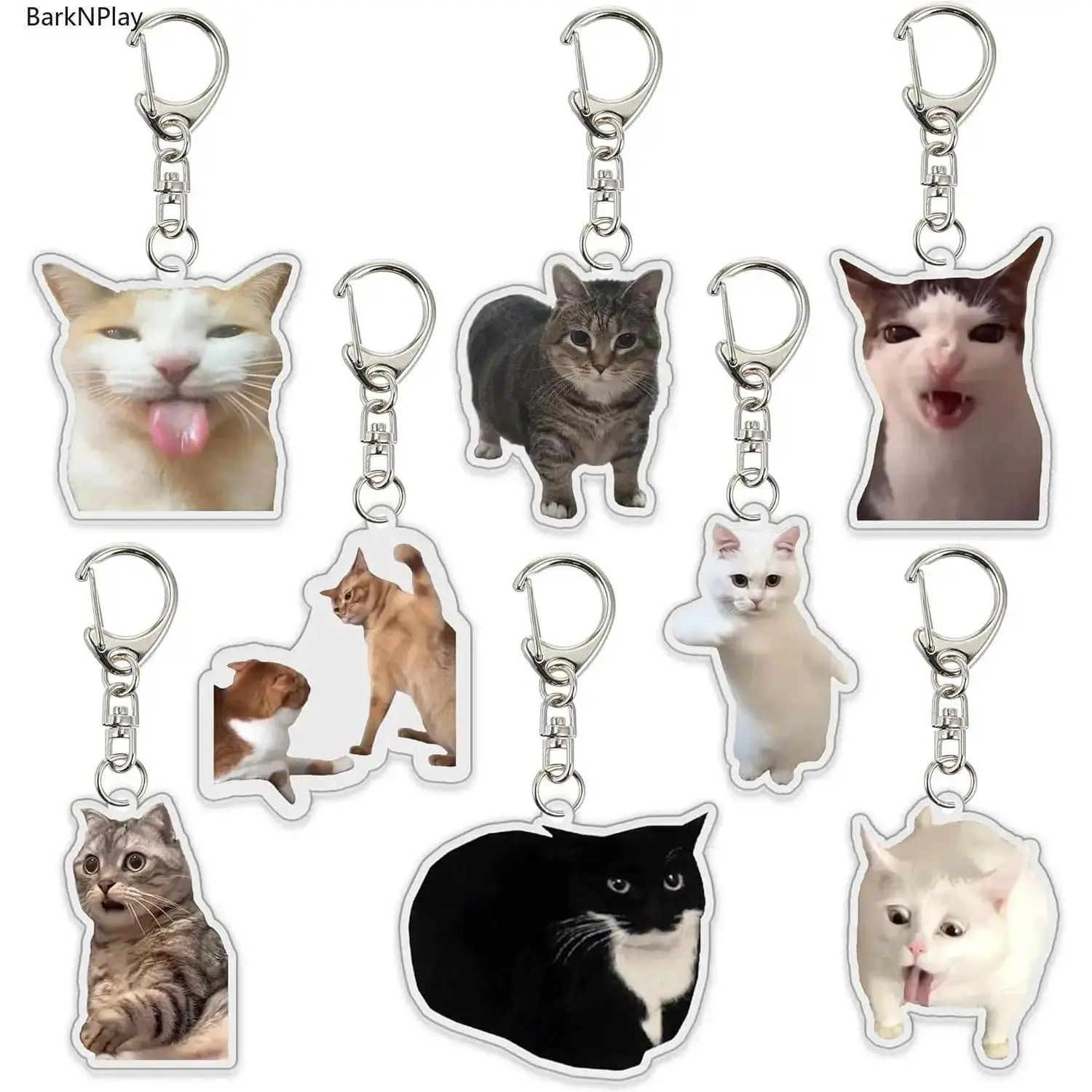 8-Piece Kawaii Cat Bag Charm Set, Funny Meme Keychain for Keys and Purses, Lightweight Cute Accessory for Party Favors, Gifts for Friends, Cute Keychain Accessory, 8Pc, Matching Keychains tiktokshopbacktoschool
