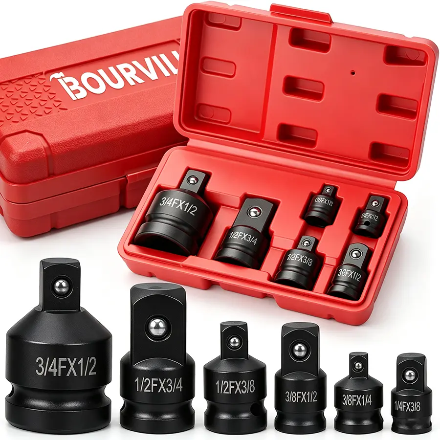 6 Piece impact Socket Adapter and Reducer Set, 1/4", 3/8", 1/2", 3/4" Chrome Vanadium Steel impact Ratchet/Socket Extension/Conversion Kit for automotive maintenance construction engineering