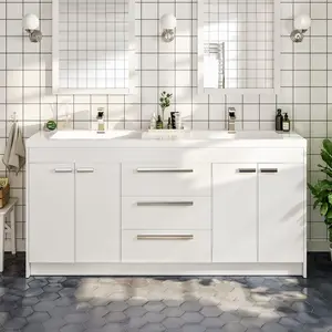 Lugano 60 in. White Double Sink  Bath Vanity with Acrylic Top and Integrated Sinks