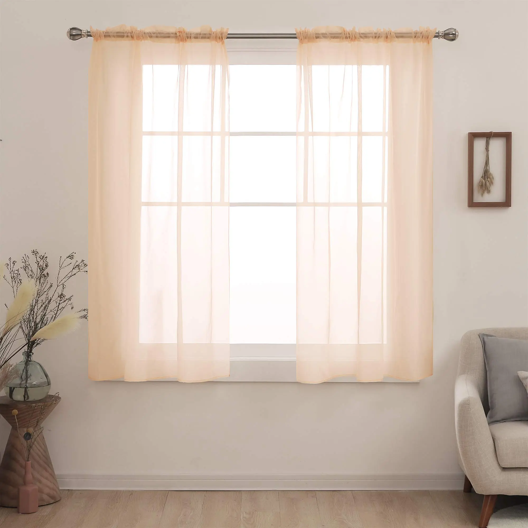 Deconovo Peach Pink Sheer Voile Curtains - 2 Panels, 38w x 63l in Polyester Light Filtering Drapes, Modern Indoor Hand Wash Only Decorative Curtains for Living Room Use